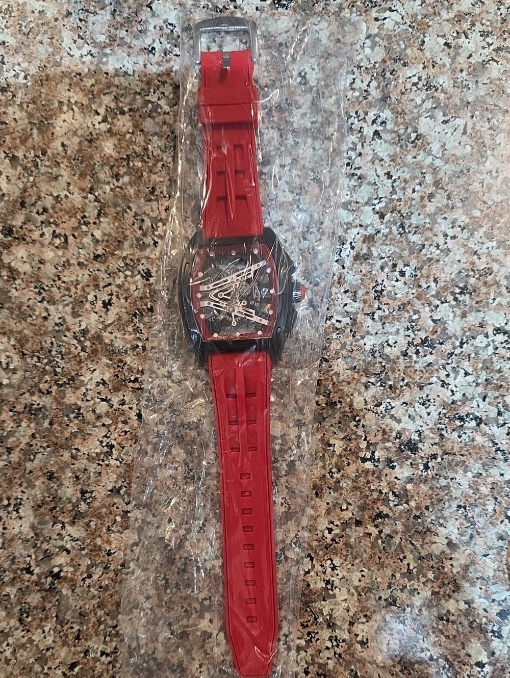 Red Men's Sport Watch with Rubber Strap